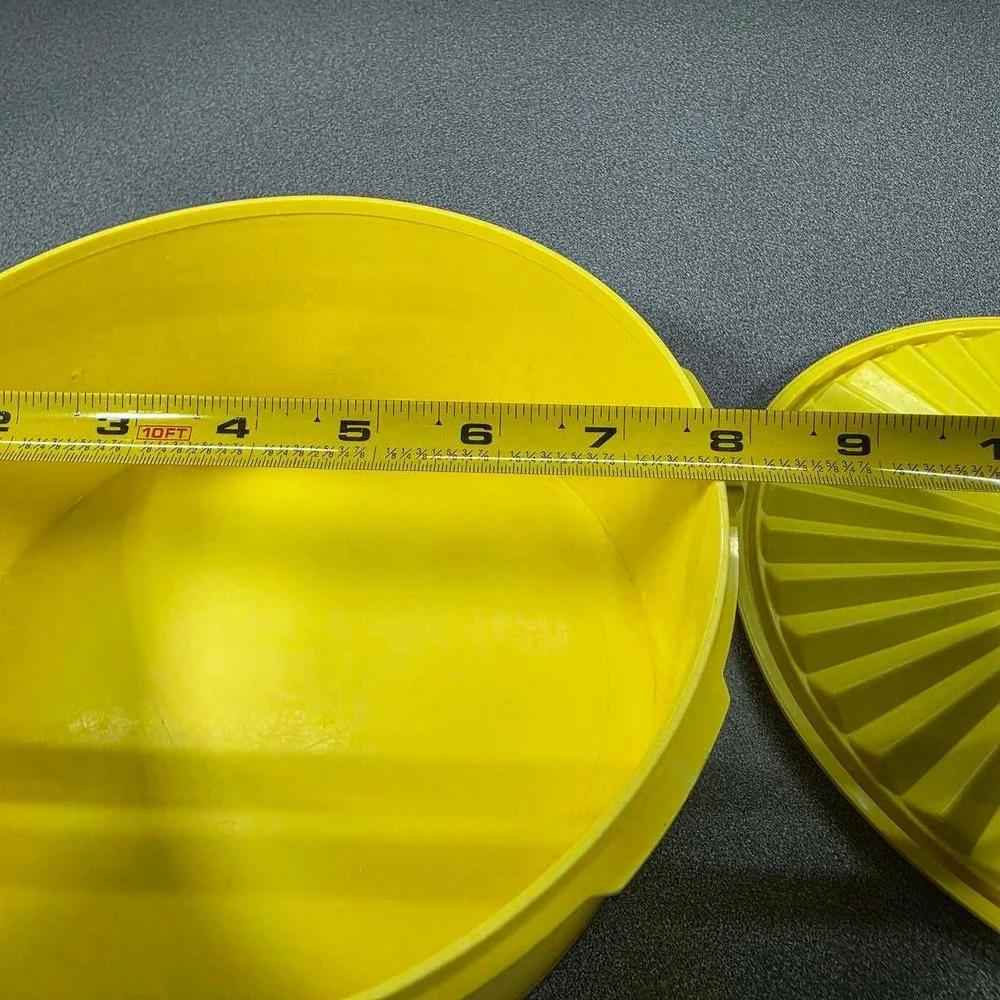 Tupperware Servalier Bowl Vintage Yellow Sunburst Lid Floral Graphic Excellent